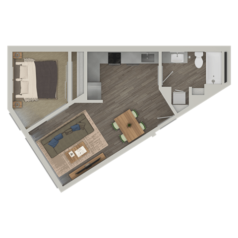 Floor plan for 1 bed, 1 bath, 487 sqft